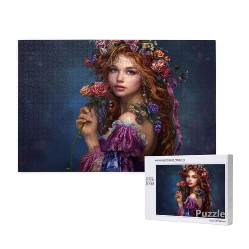 Frau Puzzle 2000 Teile Erwachsene, Groß Puzzle Blume Muster Design, Holz Jigsaw 99x70cm Size mit Geschenkboxverpackung for Wanddeko Wohnzimmer, Geschenke für Frauen, Geschenke für Männer,Model90 von Dozsconz
