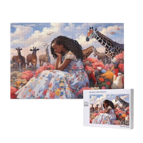 Frau Puzzle 2000 Teile Erwachsene, Groß Puzzle Giraffe Muster Design, Holz Jigsaw 99x70cm Size mit Geschenkboxverpackung for Wanddeko Wohnzimmer, Geschenke für Frauen, Geschenke für Männer,Model222 von Dozsconz