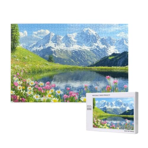 Gebirge Puzzle 1000 Teile Erwachsene, Groß Puzzle Blume Muster Design, Holz Jigsaw 75x50cm Size mit Geschenkboxverpackung for Wanddeko Wohnzimmer, Geschenke für Frauen, Geschenke für Männer,Model346 von Dozsconz