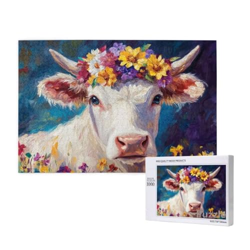 Hochlandrinder Puzzle 1000 Teile Erwachsene, Groß Puzzle Blume Muster Design, Jigsaw 75x50cm Size mit Geschenkboxverpackung, Wanddeko Wohnzimmer, Geschenke für Frauen, Geschenke für Männer,Model418 von Dozsconz