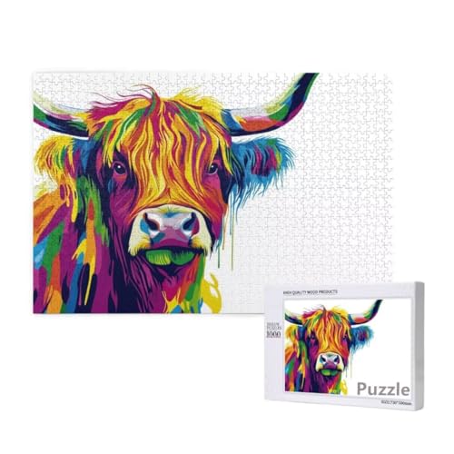 Hochlandrinder Puzzle 1500 Teile Erwachsene, Groß Puzzle Farbe Muster Design, Jigsaw 87x57cm Size mit Geschenkboxverpackung, Wanddeko Wohnzimmer, Geschenke für Frauen, Geschenke für Männer,Model470 von Dozsconz