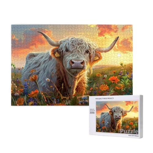 Hochlandrinder Puzzle 2000 Teile Erwachsene, Groß Puzzle Blume Muster Design, Jigsaw 99x70cm Size mit Geschenkboxverpackung, Wanddeko Wohnzimmer, Geschenke für Frauen, Geschenke für Männer,Model478 von Dozsconz
