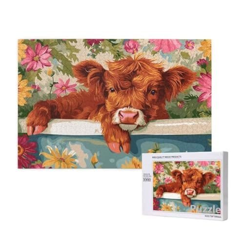 Hochlandrinder Puzzle 2000 Teile Erwachsene, Groß Puzzle Blume Muster Design, Jigsaw 99x70cm Size mit Geschenkboxverpackung, Wanddeko Wohnzimmer, Geschenke für Frauen, Geschenke für Männer,Model884 von Dozsconz
