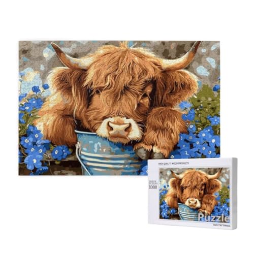 Hochlandrinder Puzzle 2000 Teile Erwachsene, Groß Puzzle Blume Muster Design, Jigsaw 99x70cm Size mit Geschenkboxverpackung, Wanddeko Wohnzimmer, Geschenke für Frauen, Geschenke für Männer,Model882 von Dozsconz