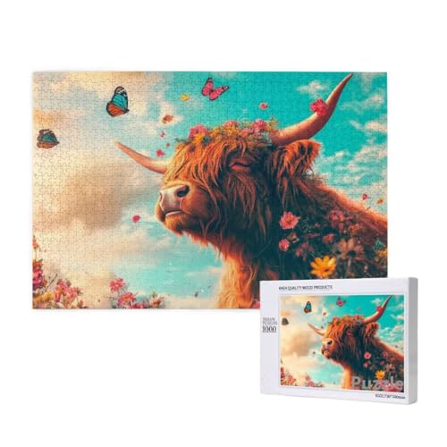 Hochlandrinder Puzzle 2000 Teile Erwachsene, Groß Puzzle Schmetterling Muster, Jigsaw 99x70cm Size mit Geschenkboxverpackung, Wanddeko Wohnzimmer, Geschenke für Frauen, Geschenke für Männer,Model362 von Dozsconz