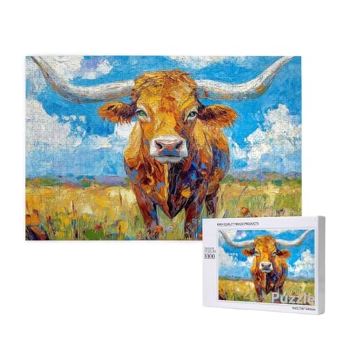 Hochlandrinder Puzzle 2000 Teile Erwachsene, Groß Puzzle Wiese Muster Design, Jigsaw 99x70cm Size mit Geschenkboxverpackung, Wanddeko Wohnzimmer, Geschenke für Frauen, Geschenke für Männer,Model826 von Dozsconz