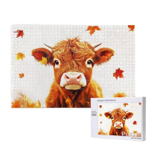Hochlandrinder Puzzle 3000 Teile Erwachsene, Groß Puzzle Ahornblatt Muster, Jigsaw 122x81cm Size mit Geschenkboxverpackung, Wanddeko Wohnzimmer, Geschenke für Frauen, Geschenke für Männer,Model1472 von Dozsconz