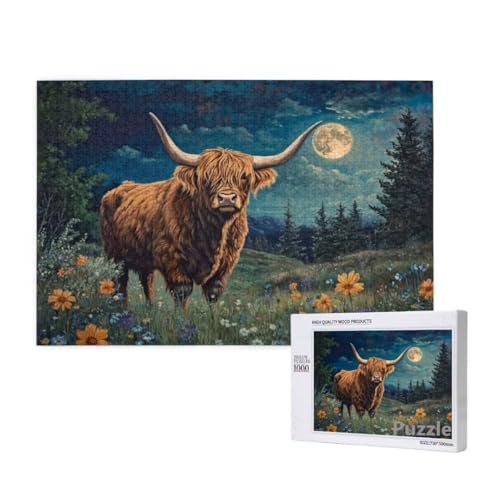 Hochlandrinder Puzzle 3000 Teile Erwachsene, Groß Puzzle Mond Muster Design, Jigsaw 122x81cm Size mit Geschenkboxverpackung, Wanddeko Wohnzimmer, Geschenke für Frauen, Geschenke für Männer,Model442 von Dozsconz