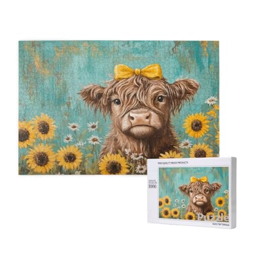 Hochlandrinder Puzzle 3000 Teile Erwachsene, Groß Puzzle Sonnenblume Muster, Jigsaw 122x81cm Size mit Geschenkboxverpackung, Wanddeko Wohnzimmer, Geschenke für Frauen, Geschenke für Männer,Model1458 von Dozsconz