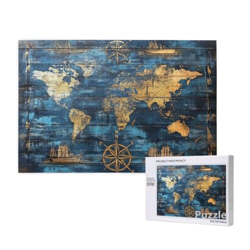 Karte Puzzle 1000 Teile Erwachsene, Groß Puzzle Retro Muster Design, Holz Jigsaw 75x50cm Size mit Geschenkboxverpackung for Wanddeko Wohnzimmer, Geschenke für Frauen, Geschenke für Männer,Model1048 von Dozsconz
