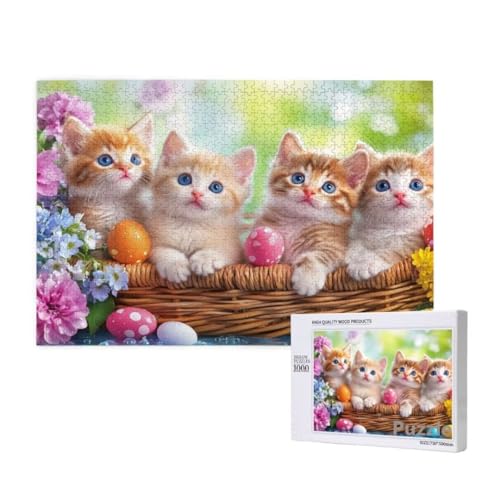 Katze Puzzle 1000 Teile Erwachsene, Groß Puzzle Blume Muster Design, Holz Jigsaw 75x50cm Size mit Geschenkboxverpackung for Wanddeko Wohnzimmer, Geschenke für Frauen, Geschenke für Männer,Model396 von Dozsconz