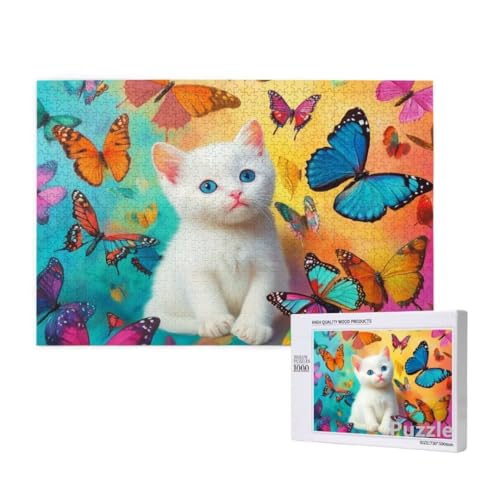 Katze Puzzle 1500 Teile Erwachsene, Groß Puzzle Schmetterling Muster Design, Jigsaw 87x57cm Size mit Geschenkboxverpackung, Wanddeko Wohnzimmer, Geschenke für Frauen, Geschenke für Männer,Model1006 von Dozsconz