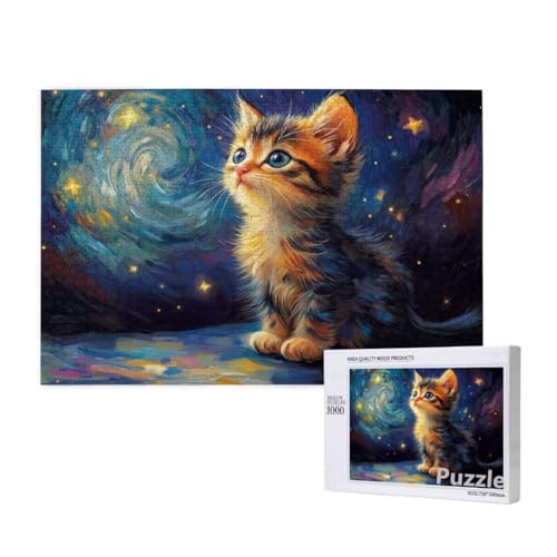 Katze Puzzle 1500 Teile Erwachsene, Groß Puzzle Sternenhimmel Muster Design, Jigsaw 87x57cm Size mit Geschenkboxverpackung, Wanddeko Wohnzimmer, Geschenke für Frauen, Geschenke für Männer,Model1642 von Dozsconz