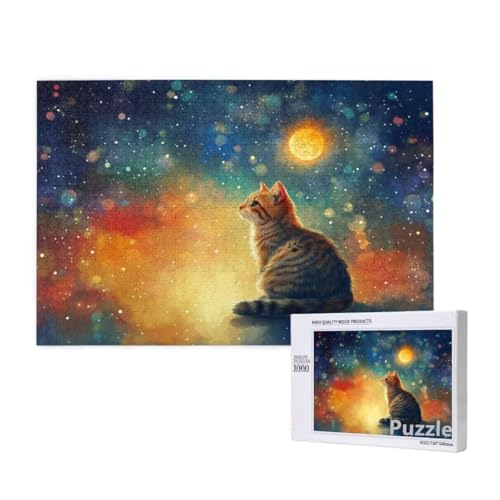 Katze Puzzle 2000 Teile Erwachsene, Groß Puzzle Mond Muster Design, Holz Jigsaw 99x70cm Size mit Geschenkboxverpackung for Wanddeko Wohnzimmer, Geschenke für Frauen, Geschenke für Männer,Model538 von Dozsconz