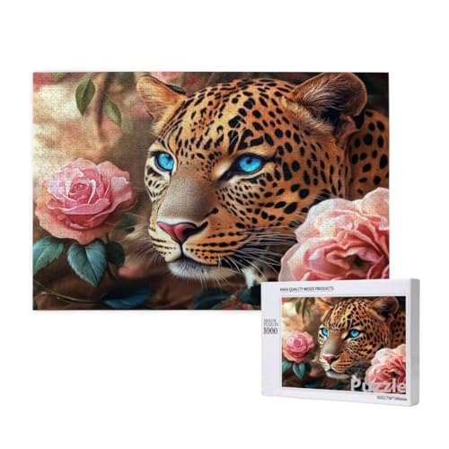 Leopard Puzzle 3000 Teile Erwachsene, Groß Puzzle Blume Muster Design, Holz Jigsaw 122x81cm Size mit Geschenkboxverpackung, Wanddeko Wohnzimmer, Geschenke für Frauen, Geschenke für Männer,Model1350 von Dozsconz