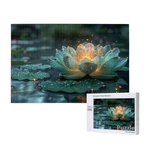 Lotus Puzzle 1000 Teile Erwachsene, Groß Puzzle Weiß Muster Design, Holz Jigsaw 75x50cm Size mit Geschenkboxverpackung for Wanddeko Wohnzimmer, Geschenke für Frauen, Geschenke für Männer,Model52 von Dozsconz
