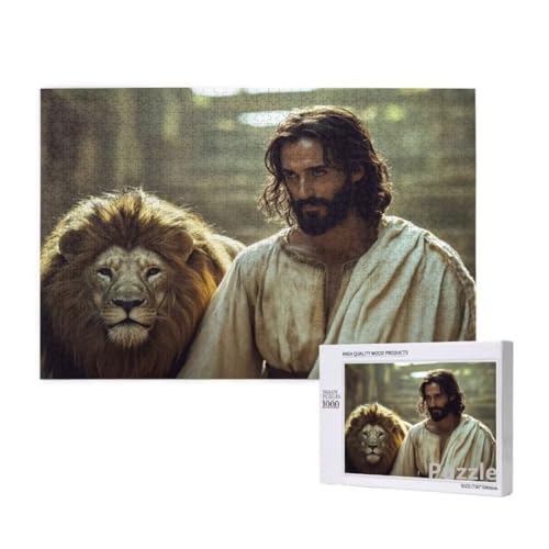 Mann Puzzle 1500 Teile Erwachsene, Groß Puzzle LöWe Muster Design, Holz Jigsaw 87x57cm Size mit Geschenkboxverpackung for Wanddeko Wohnzimmer, Geschenke für Frauen, Geschenke für Männer,Model1486 von Dozsconz