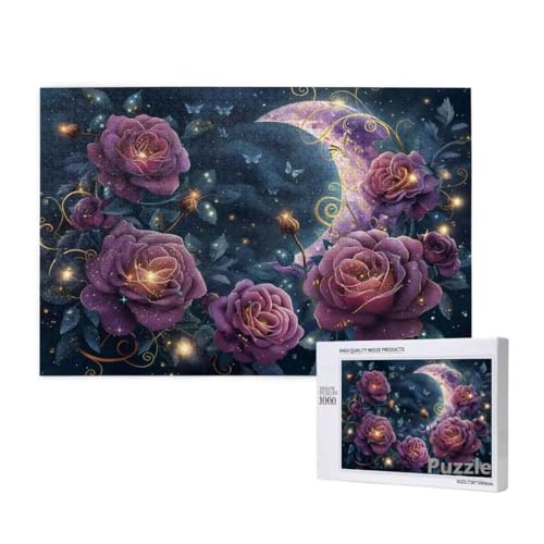 Mond Puzzle 1500 Teile Erwachsene, Groß Puzzle Blume Muster Design, Holz Jigsaw 87x57cm Size mit Geschenkboxverpackung for Wanddeko Wohnzimmer, Geschenke für Frauen, Geschenke für Männer,Model28 von Dozsconz