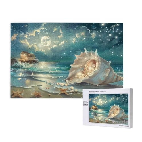 Muschel Puzzle 1500 Teile Erwachsene, Groß Puzzle Strand Muster Design, Holz Jigsaw 87x57cm Size mit Geschenkboxverpackung for Wanddeko Wohnzimmer, Geschenke für Frauen, Geschenke für Männer,Model110 von Dozsconz
