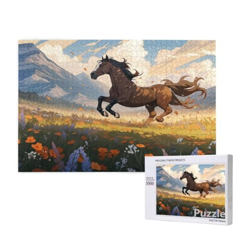 Pferd Puzzle 1000 Teile Erwachsene, Groß Puzzle Landschaft Muster Design, Holz Jigsaw 75x50cm Size mit Geschenkboxverpackung, Wanddeko Wohnzimmer, Geschenke für Frauen, Geschenke für Männer,Model552 von Dozsconz