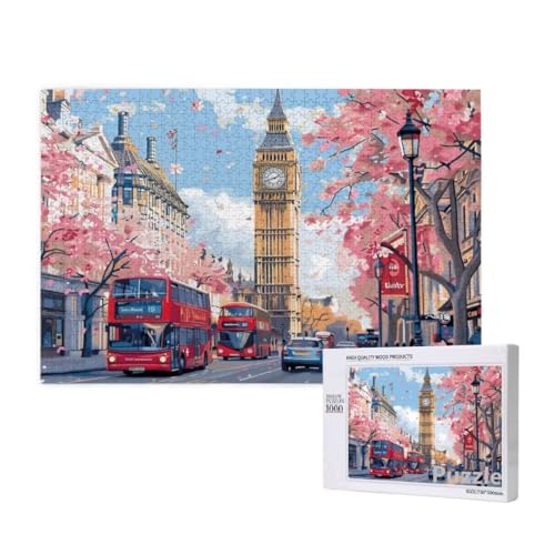 Puzzle 1000 Teile Erwachsene, Auto Puzzle KirschblüTen Muster Design, Groß Jigsaw 75x50cm Size mit Geschenkboxverpackung, Wanddeko Wohnzimmer, Geschenke für Frauen, Geschenke für Männer,Model605 von Dozsconz
