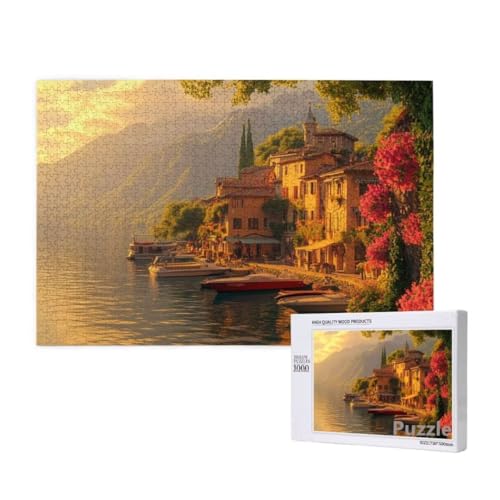 Puzzle 1000 Teile Erwachsene, Blume Puzzle Boot Muster Design, Groß Holz Jigsaw 75x50cm Size mit Geschenkboxverpackung for Wanddeko Wohnzimmer, Geschenke für Frauen, Geschenke für Männer,Model315 von Dozsconz