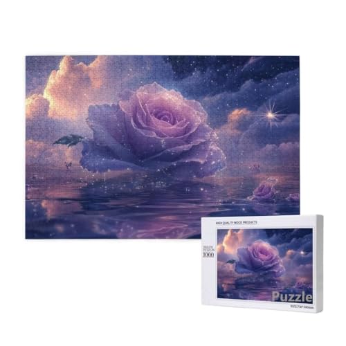Puzzle 1000 Teile Erwachsene, Blume Puzzle Lila Muster Design, Groß Holz Jigsaw 75x50cm Size mit Geschenkboxverpackung for Wanddeko Wohnzimmer, Geschenke für Frauen, Geschenke für Männer,Model299 von Dozsconz