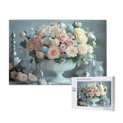 Puzzle 1000 Teile Erwachsene, Blume Puzzle Tasse Muster Design, Groß Holz Jigsaw 75x50cm Size mit Geschenkboxverpackung for Wanddeko Wohnzimmer, Geschenke für Frauen, Geschenke für Männer,Model375 von Dozsconz