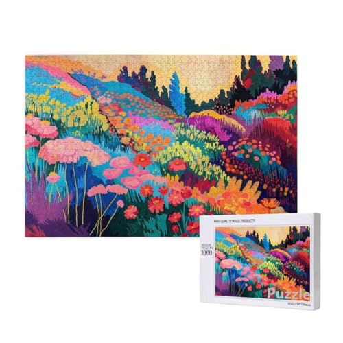 Puzzle 1000 Teile Erwachsene, Blumenfeld Puzzle Farbe Muster Design, Groß Holz Jigsaw 75x50cm Size mit Geschenkboxverpackung, Wanddeko Wohnzimmer, Geschenke für Frauen, Geschenke für Männer,Model903 von Dozsconz