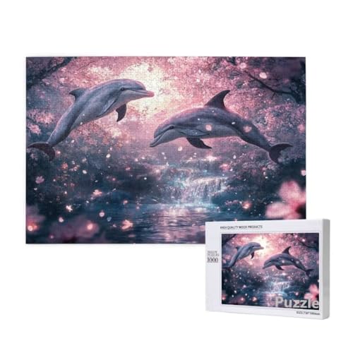 Puzzle 1000 Teile Erwachsene, Delphin Puzzle KirschblüTen Muster Design, Groß Jigsaw 75x50cm Size mit Geschenkboxverpackung, Wanddeko Wohnzimmer, Geschenke für Frauen, Geschenke für Männer,Model727 von Dozsconz
