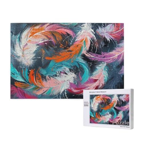 Puzzle 1000 Teile Erwachsene, Feder Puzzle abstrakt Muster Design, Groß Holz Jigsaw 75x50cm Size mit Geschenkboxverpackung, Wanddeko Wohnzimmer, Geschenke für Frauen, Geschenke für Männer,Model189 von Dozsconz