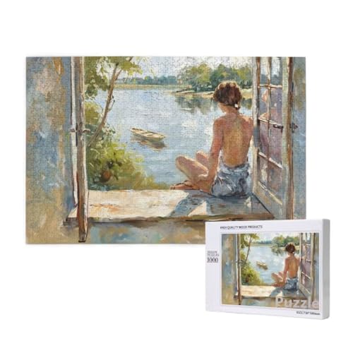 Puzzle 1000 Teile Erwachsene, Frau Puzzle Boot Muster Design, Groß Holz Jigsaw 75x50cm Size mit Geschenkboxverpackung for Wanddeko Wohnzimmer, Geschenke für Frauen, Geschenke für Männer,Model643 von Dozsconz
