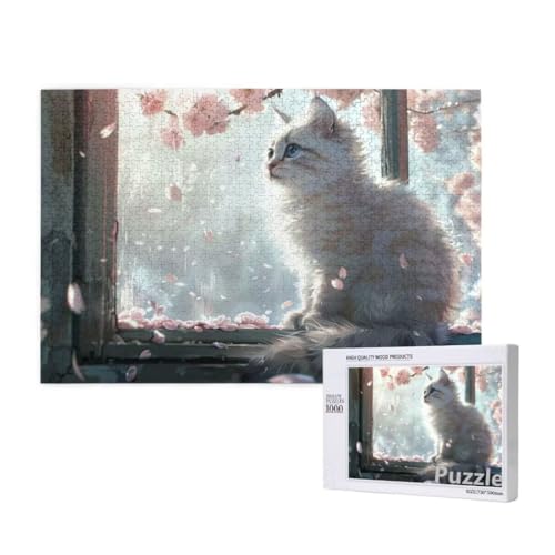 Puzzle 1000 Teile Erwachsene, Katze Puzzle KirschblüTen Muster Design, Groß Jigsaw 75x50cm Size mit Geschenkboxverpackung, Wanddeko Wohnzimmer, Geschenke für Frauen, Geschenke für Männer,Model1543 von Dozsconz