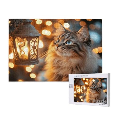 Puzzle 1000 Teile Erwachsene, Katze Puzzle Lampe Muster Design, Groß Holz Jigsaw 75x50cm Size mit Geschenkboxverpackung for Wanddeko Wohnzimmer, Geschenke für Frauen, Geschenke für Männer,Model335 von Dozsconz