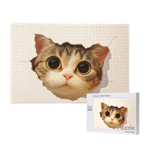 Puzzle 1000 Teile Erwachsene, Katze Puzzle Niedlich Muster Design, Groß Holz Jigsaw 75x50cm Size mit Geschenkboxverpackung, Wanddeko Wohnzimmer, Geschenke für Frauen, Geschenke für Männer,Model137 von Dozsconz