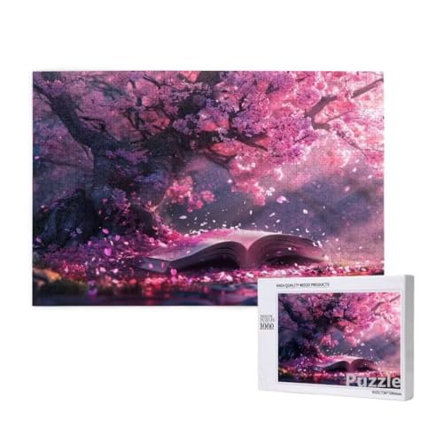 Puzzle 1000 Teile Erwachsene, KirschblüTen Puzzle Buch Muster Design, Groß Jigsaw 75x50cm Size mit Geschenkboxverpackung, Wanddeko Wohnzimmer, Geschenke für Frauen, Geschenke für Männer,Model1263 von Dozsconz