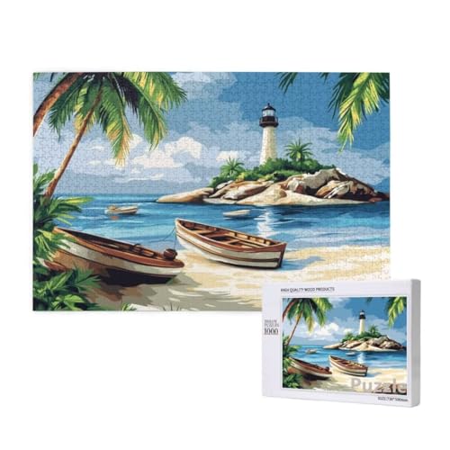 Puzzle 1000 Teile Erwachsene, Leuchtturm Puzzle Boot Muster Design, Groß Holz Jigsaw 75x50cm Size mit Geschenkboxverpackung, Wanddeko Wohnzimmer, Geschenke für Frauen, Geschenke für Männer,Model813 von Dozsconz