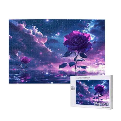 Puzzle 1000 Teile Erwachsene, Lila Puzzle Blume Muster Design, Groß Holz Jigsaw 75x50cm Size mit Geschenkboxverpackung for Wanddeko Wohnzimmer, Geschenke für Frauen, Geschenke für Männer,Model851 von Dozsconz