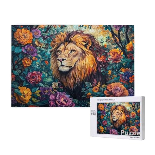 Puzzle 1000 Teile Erwachsene, LöWe Puzzle Blume Muster Design, Groß Holz Jigsaw 75x50cm Size mit Geschenkboxverpackung for Wanddeko Wohnzimmer, Geschenke für Frauen, Geschenke für Männer,Model919 von Dozsconz