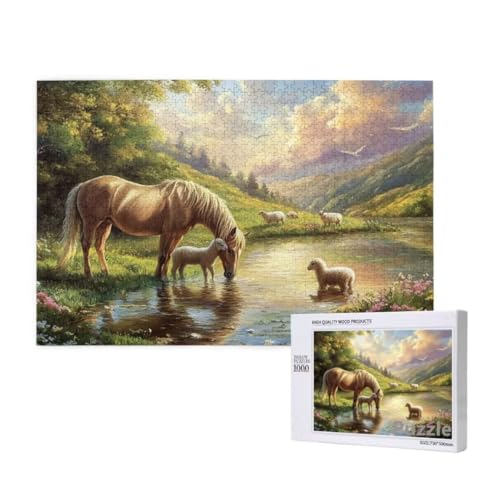 Puzzle 1000 Teile Erwachsene, Pferd Puzzle Landschaft Muster Design, Groß Holz Jigsaw 75x50cm Size mit Geschenkboxverpackung, Wanddeko Wohnzimmer, Geschenke für Frauen, Geschenke für Männer,Model351 von Dozsconz