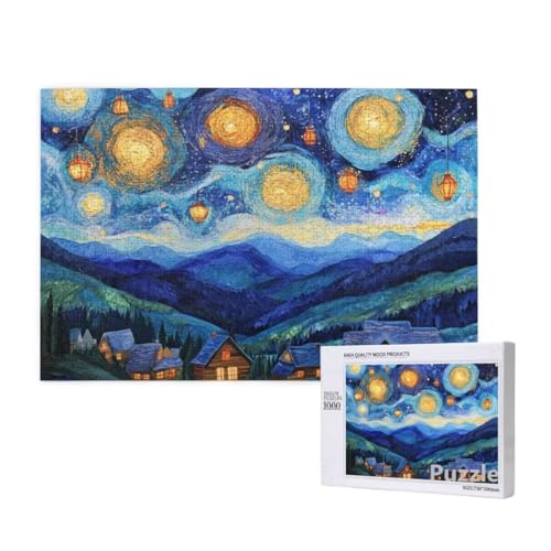 Puzzle 1000 Teile Erwachsene, Sternenhimmel Puzzle Dorf Muster Design, Groß Jigsaw 75x50cm Size mit Geschenkboxverpackung, Wanddeko Wohnzimmer, Geschenke für Frauen, Geschenke für Männer,Model1037 von Dozsconz