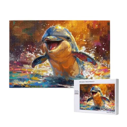 Puzzle 1500 Teile Erwachsene, Delphin Puzzle Niedlich Muster Design, Groß Holz Jigsaw 87x57cm Size mit Geschenkboxverpackung, Wanddeko Wohnzimmer, Geschenke für Frauen, Geschenke für Männer,Model67 von Dozsconz