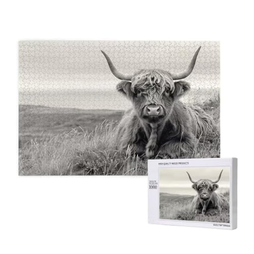 Puzzle 1500 Teile Erwachsene, Hochlandrinder Puzzle Tier Muster Design, Groß Jigsaw 87x57cm Size mit Geschenkboxverpackung, Wanddeko Wohnzimmer, Geschenke für Frauen, Geschenke für Männer,Model89 von Dozsconz