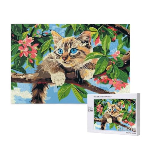 Puzzle 1500 Teile Erwachsene, Katze Puzzle Blume Muster Design, Groß Holz Jigsaw 87x57cm Size mit Geschenkboxverpackung for Wanddeko Wohnzimmer, Geschenke für Frauen, Geschenke für Männer,Model889 von Dozsconz