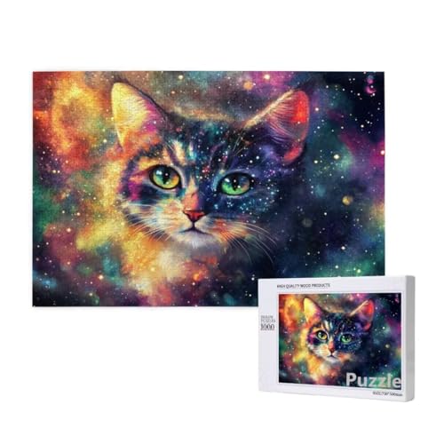 Puzzle 1500 Teile Erwachsene, Katze Puzzle Sternenhimmel Muster Design, Groß Jigsaw 87x57cm Size mit Geschenkboxverpackung, Wanddeko Wohnzimmer, Geschenke für Frauen, Geschenke für Männer,Model557 von Dozsconz