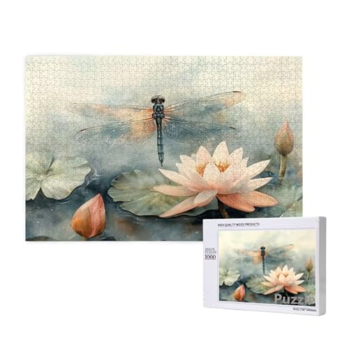 Puzzle 1500 Teile Erwachsene, Libelle Puzzle Lotus Muster Design, Groß Holz Jigsaw 87x57cm Size mit Geschenkboxverpackung for Wanddeko Wohnzimmer, Geschenke für Frauen, Geschenke für Männer,Model287 von Dozsconz