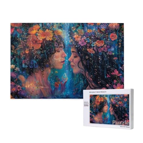 Puzzle 1500 Teile Erwachsene, Paar Puzzle Blume Muster Design, Groß Holz Jigsaw 87x57cm Size mit Geschenkboxverpackung for Wanddeko Wohnzimmer, Geschenke für Frauen, Geschenke für Männer,Model101 von Dozsconz