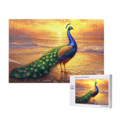 Puzzle 1500 Teile Erwachsene, Pfau Puzzle Strand Muster Design, Groß Holz Jigsaw 87x57cm Size mit Geschenkboxverpackung for Wanddeko Wohnzimmer, Geschenke für Frauen, Geschenke für Männer,Model305 von Dozsconz