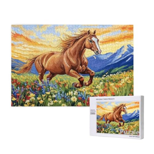 Puzzle 1500 Teile Erwachsene, Pferd Puzzle Blume Muster Design, Groß Holz Jigsaw 87x57cm Size mit Geschenkboxverpackung for Wanddeko Wohnzimmer, Geschenke für Frauen, Geschenke für Männer,Model979 von Dozsconz