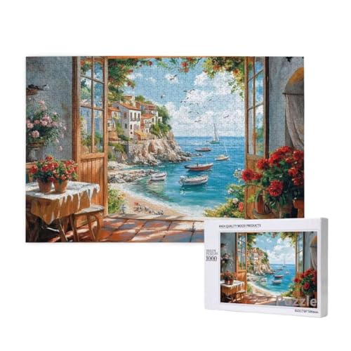 Puzzle 1500 Teile Erwachsene, Stadt Puzzle Boot Muster Design, Groß Holz Jigsaw 87x57cm Size mit Geschenkboxverpackung for Wanddeko Wohnzimmer, Geschenke für Frauen, Geschenke für Männer,Model309 von Dozsconz